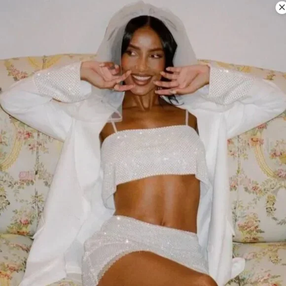 SLA The Label White Lia Diamante Top Party Cocktail Event Medium - Picture 1 of 4